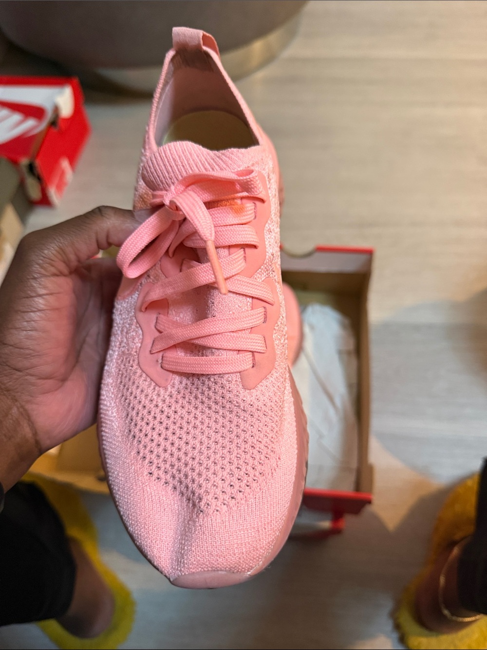 Nike Women's Pink Knit React Running Sneakers - Picture 3 of 4